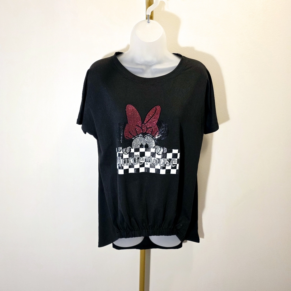 Disney Minnie Mouse Sequin Black Shirt sz Large